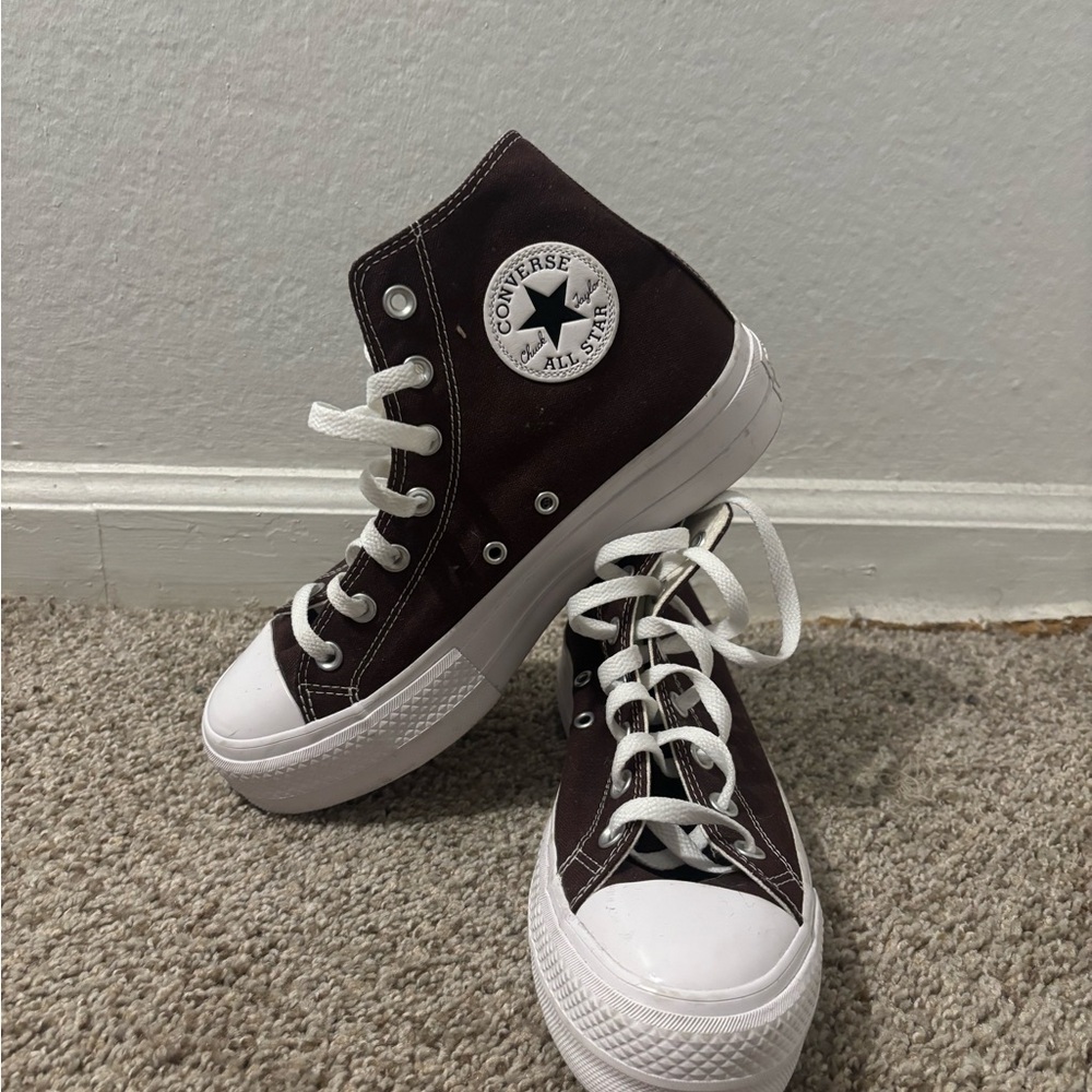 Kids High-Top Canvas Sneakers in Dark Brown and White - Picture 3 of 3